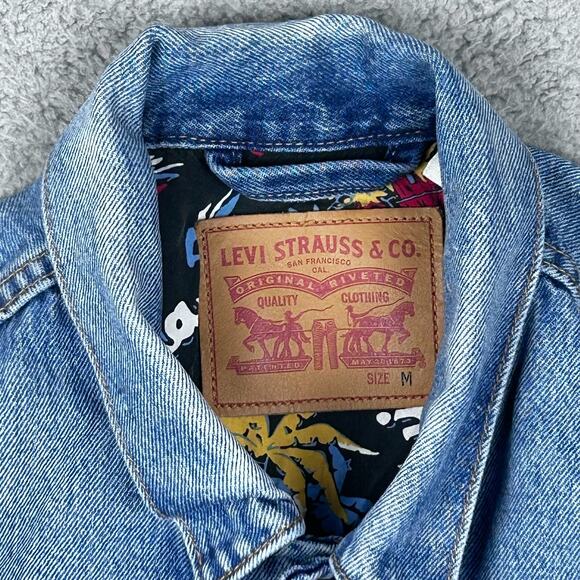 Levis Strauss & Co. Mens Trucker Jacket Size M Blue Hawaiian Style Liner Rare - Picture 6 of 14